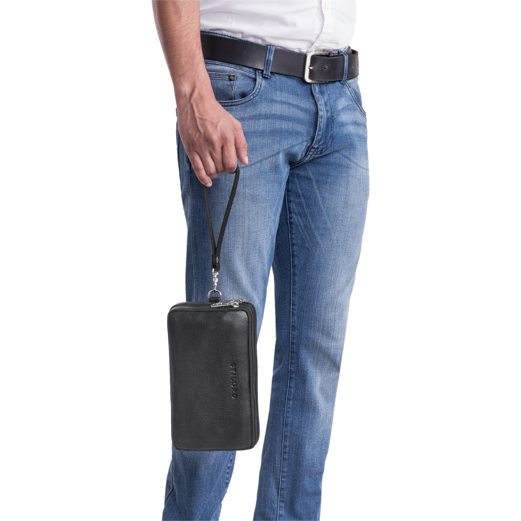 Handytasche für Herren Groß Leder schwarz