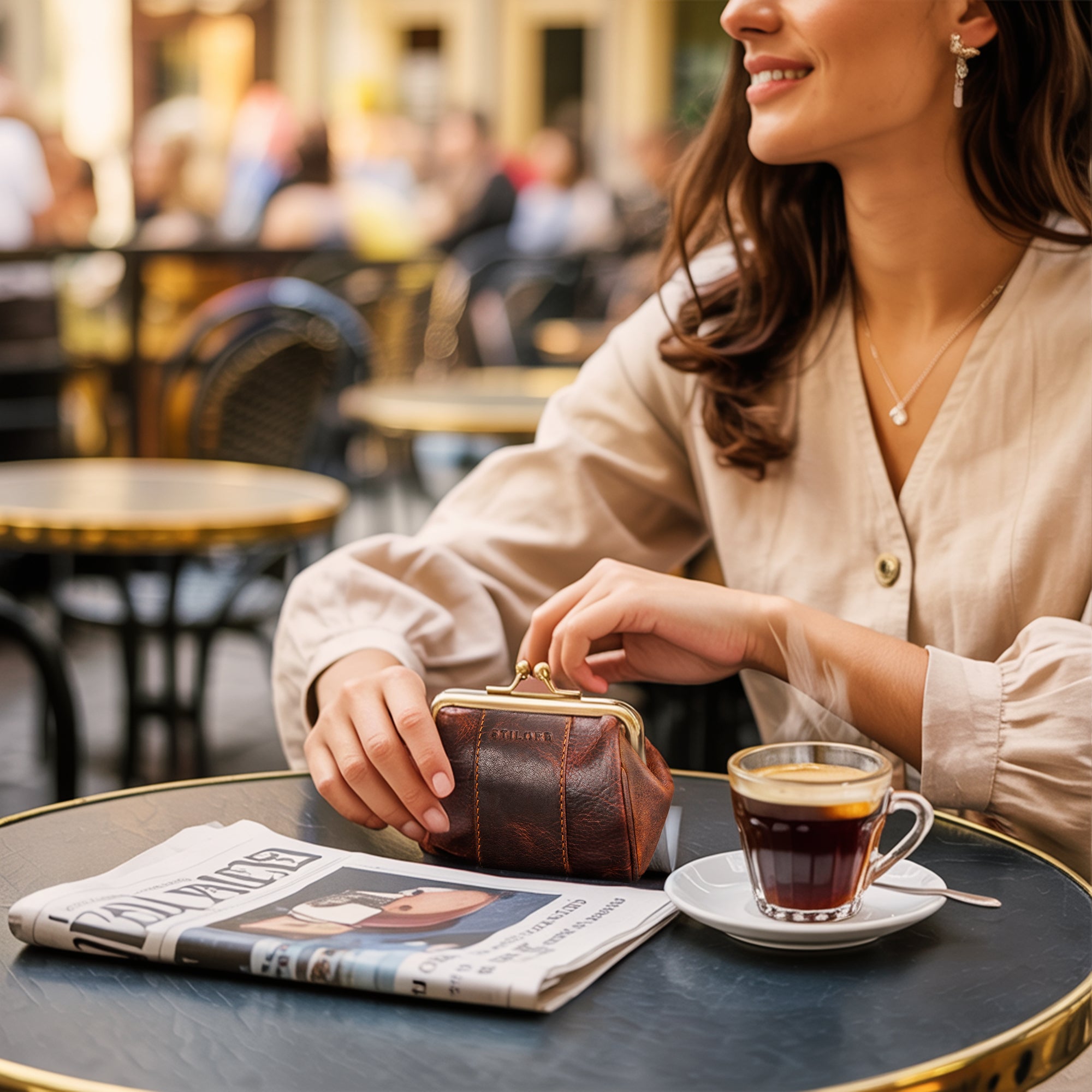 echtleder geldbörse damen mini portemonnaie cognac