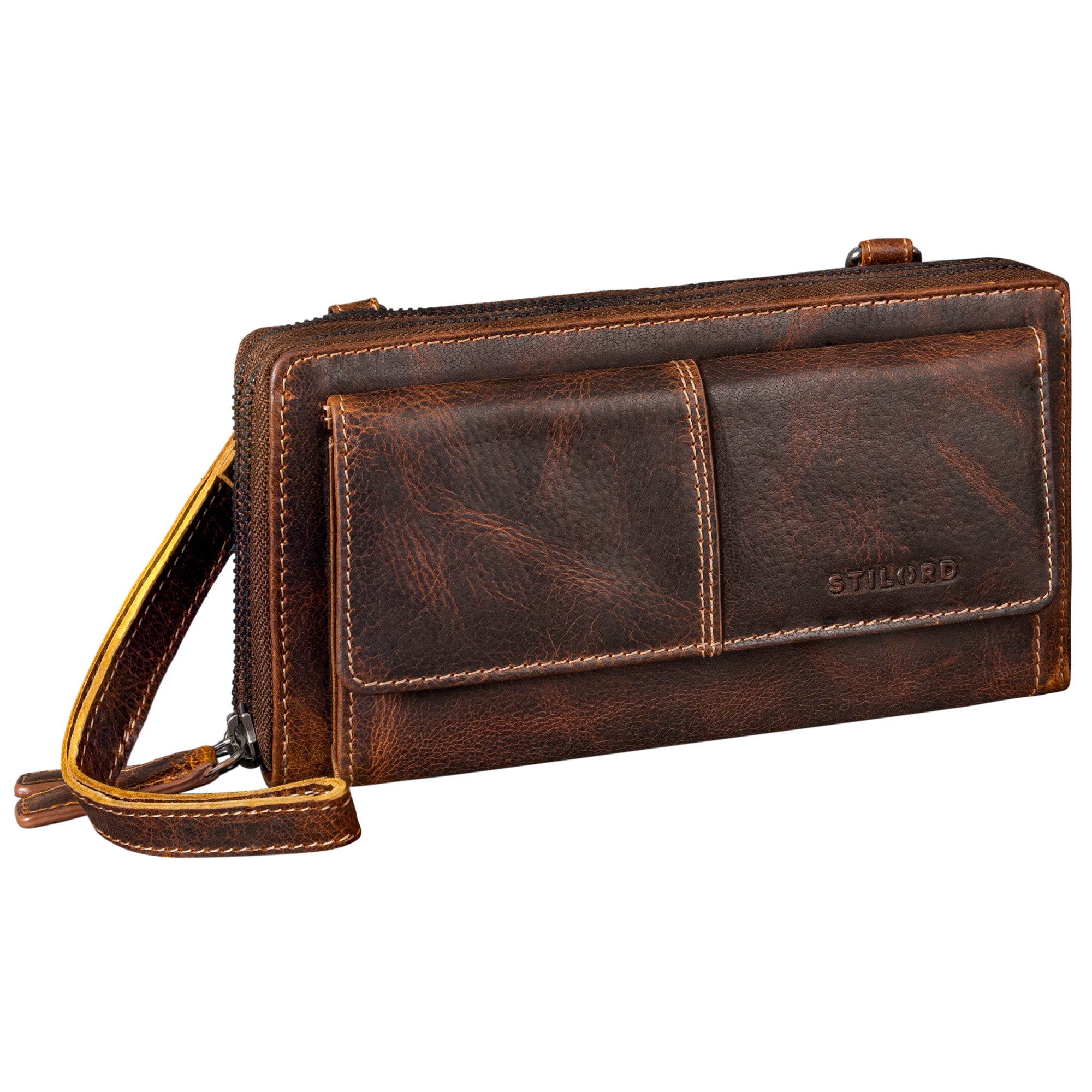 Frauen Phone Crossbody bag braun Vintage cognac zum umhängen