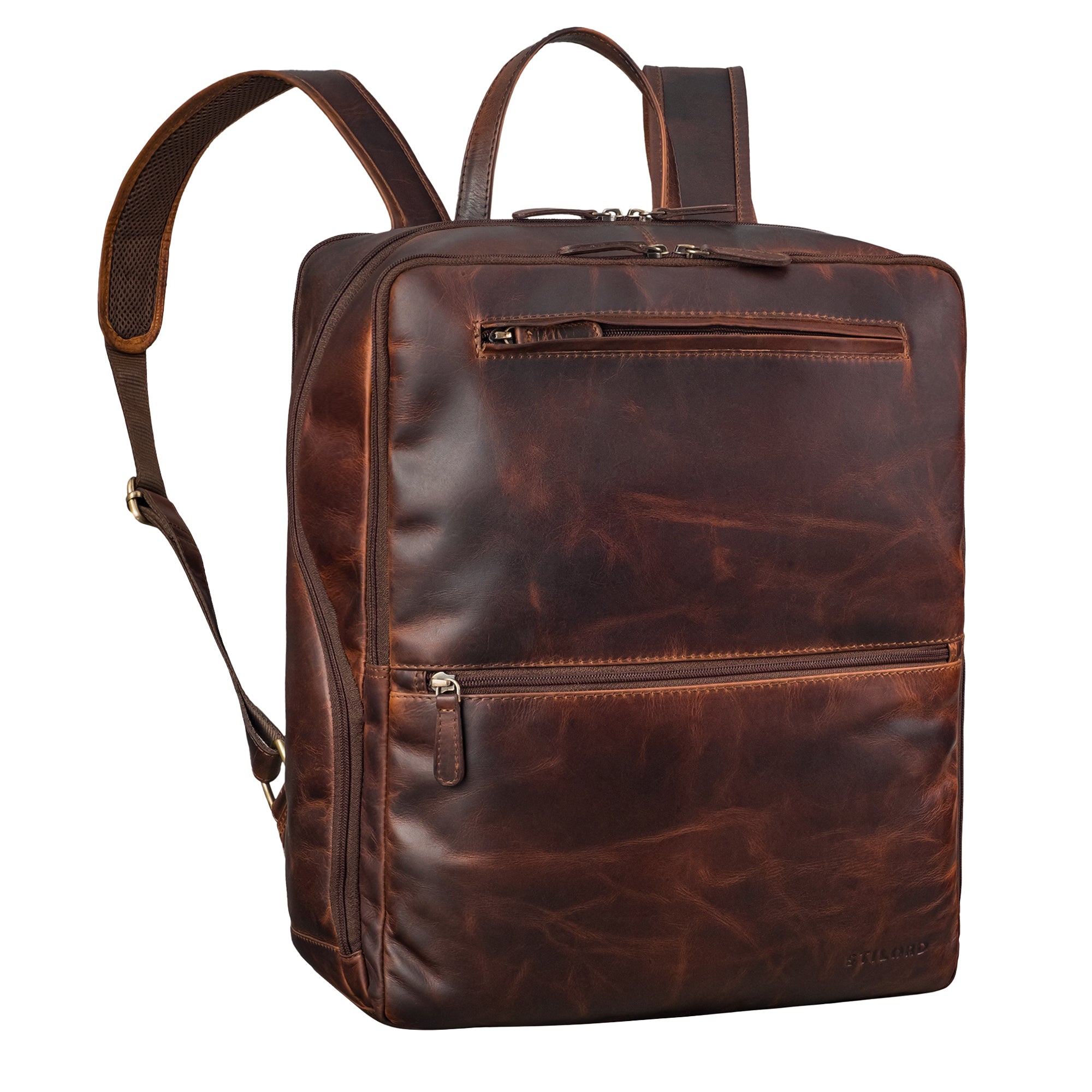 dunkelbraun rucksack mit vielen Fächern leder