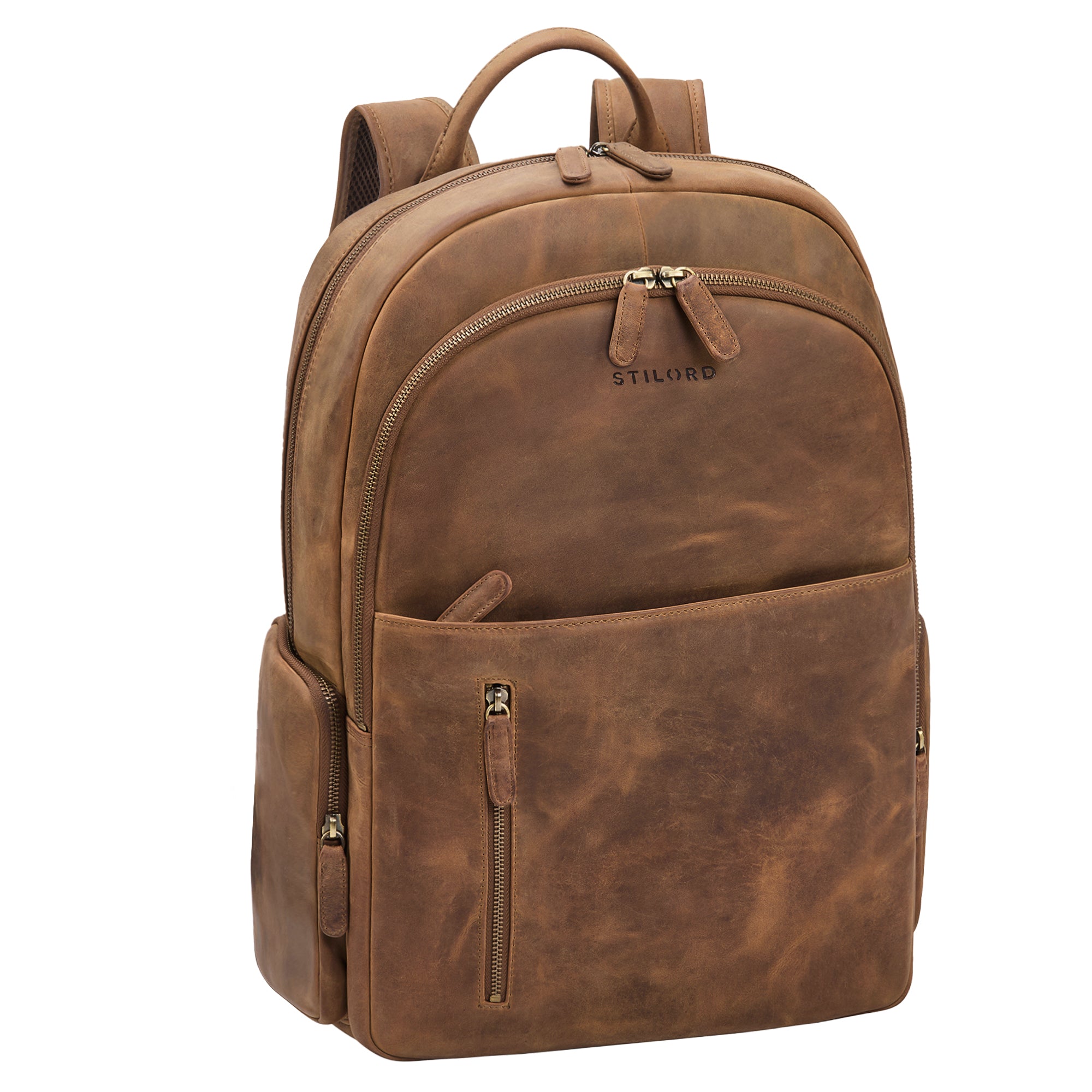 Leder Rucksack gross Herren braun mit laptopfach 15,6 Zoll Echtleder