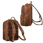 Lederrucksack Braun mit verstellbaren Schultergurten in der seitlichen und hinteren Darstellung