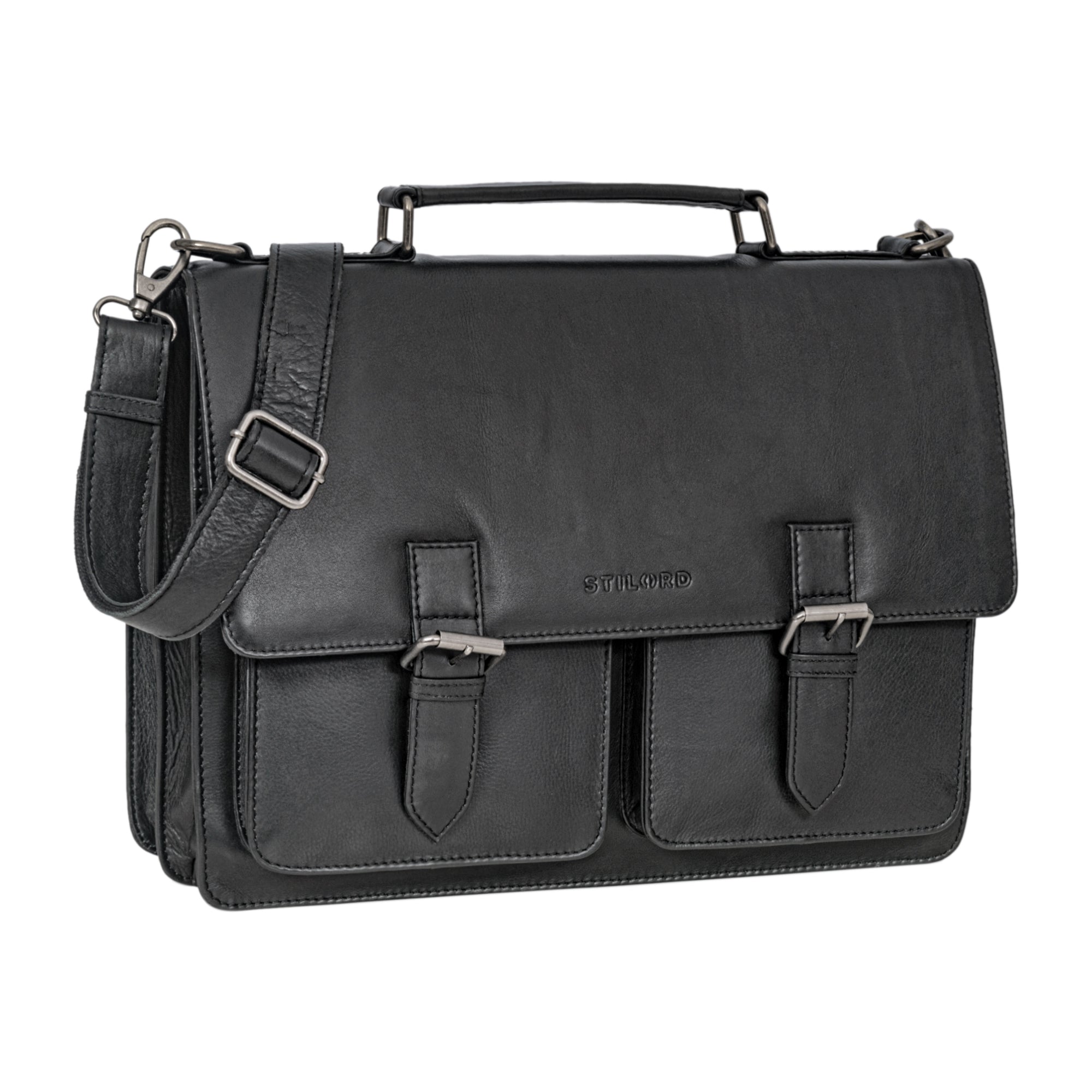 Schwarze Ledertasche viele Fächer