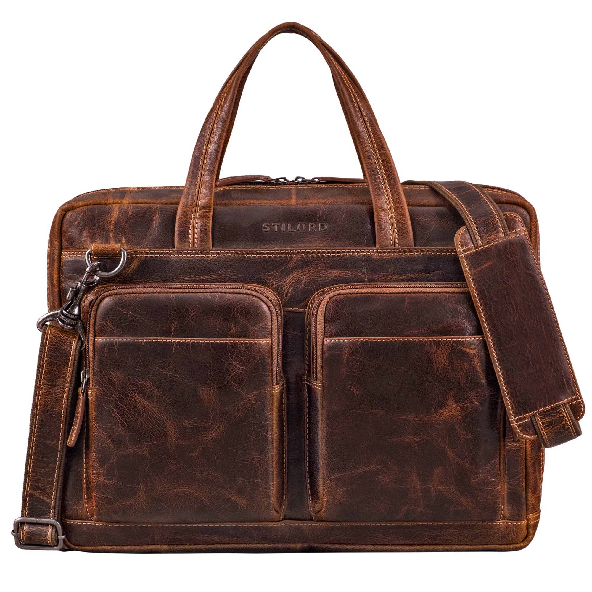 Große Laptop-Tasche Leder 16 Zoll Aktentasche Echt Leder Herren und Damen Luino Braun