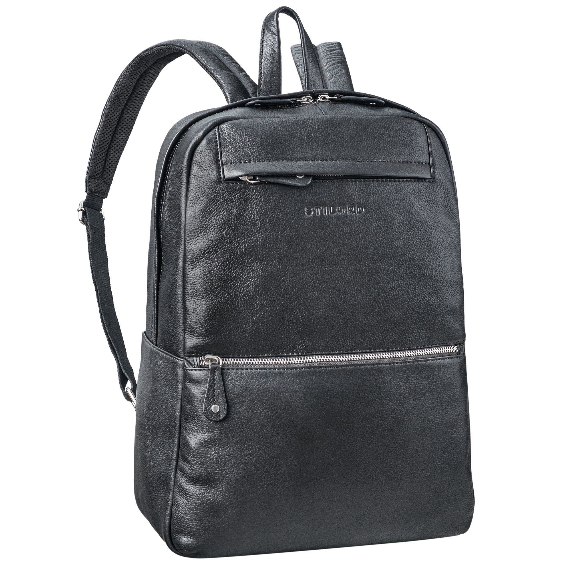 Laptop Leder Rucksack Schwarz