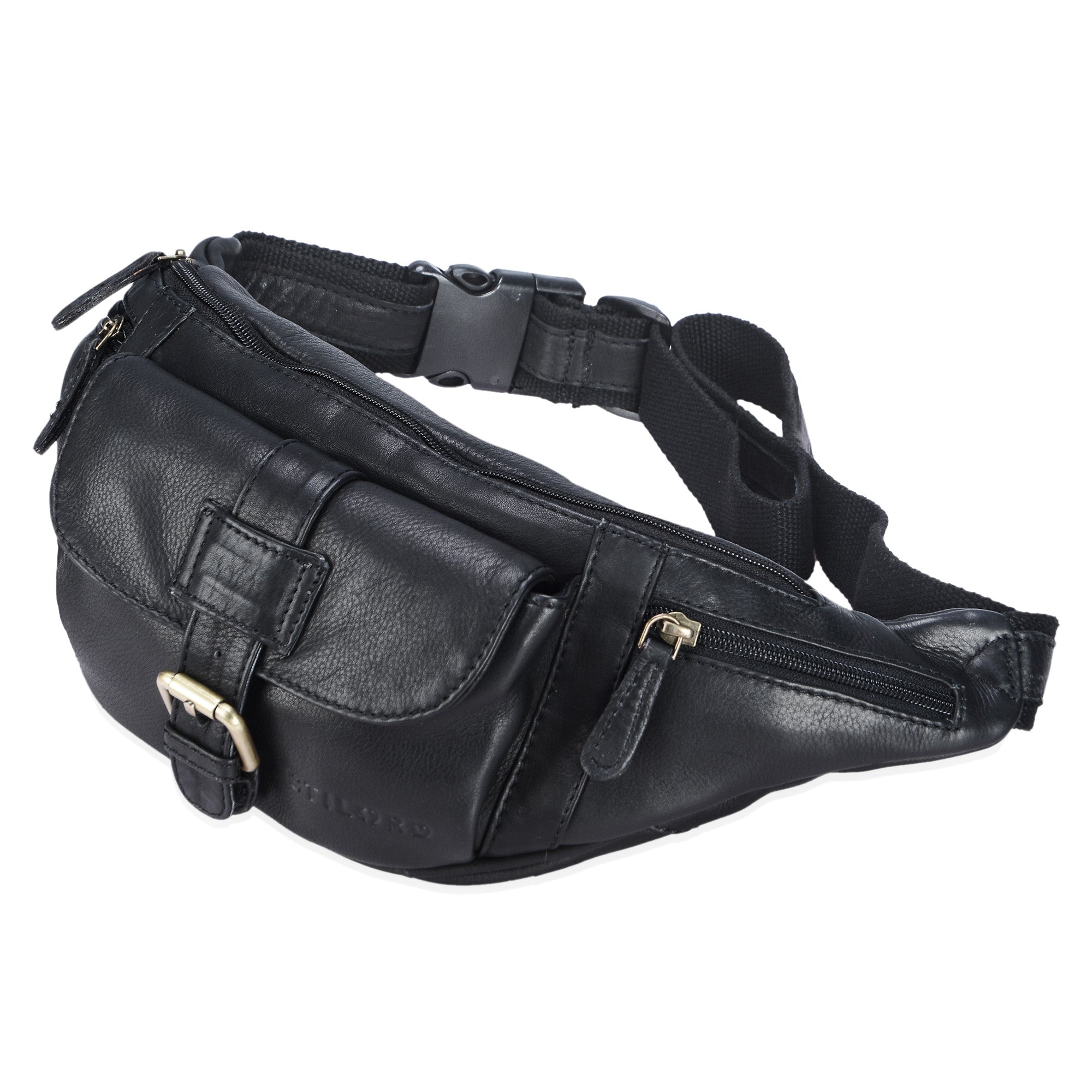 schwarze Leder Gürteltasche Herren Damen Unisex 