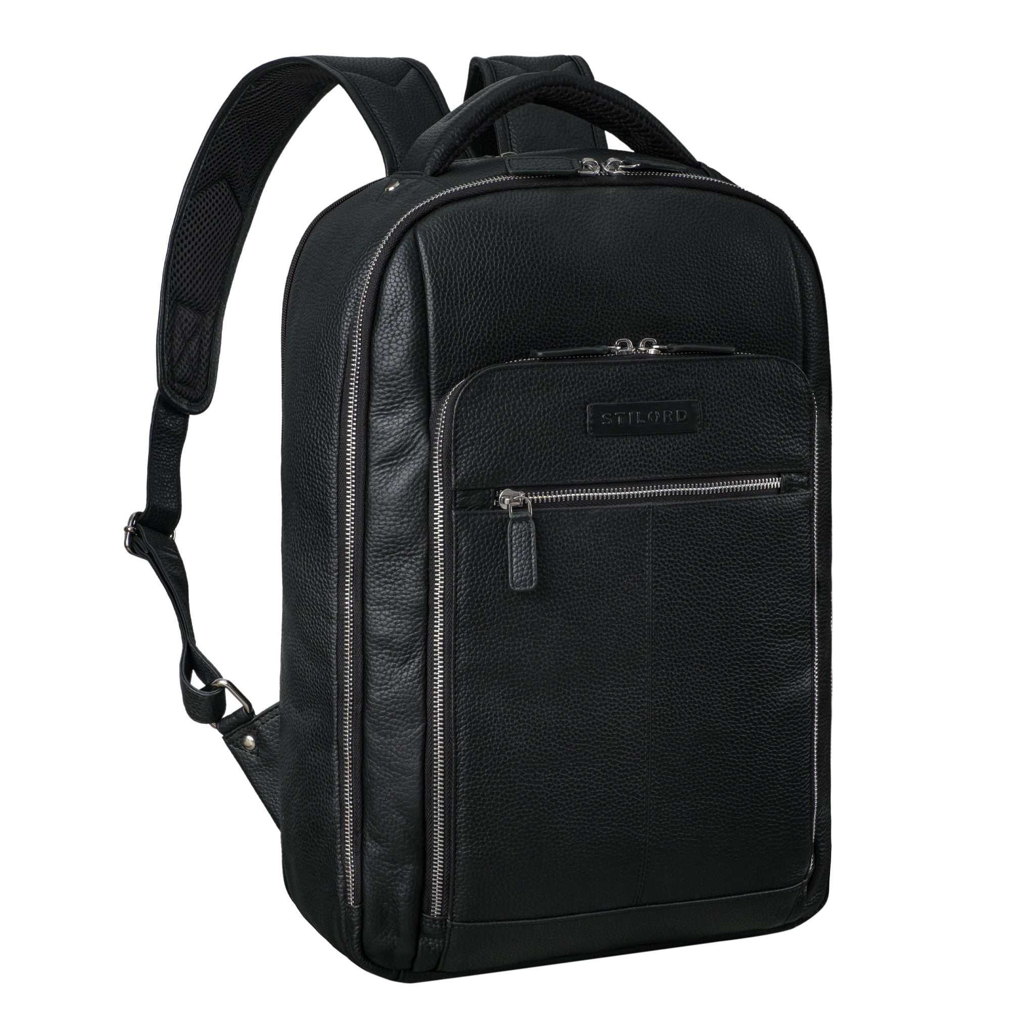Schwarzer Lederrucksack Herren Echtleder mit Laptop Fach 15 - 16 zoll groß wasserdicht