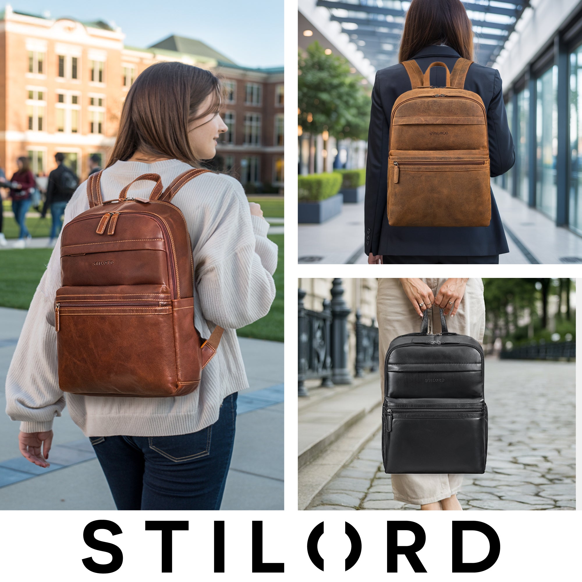 Brauner Echtleder Laptoprucksack 15.6 Zoll für Damen 